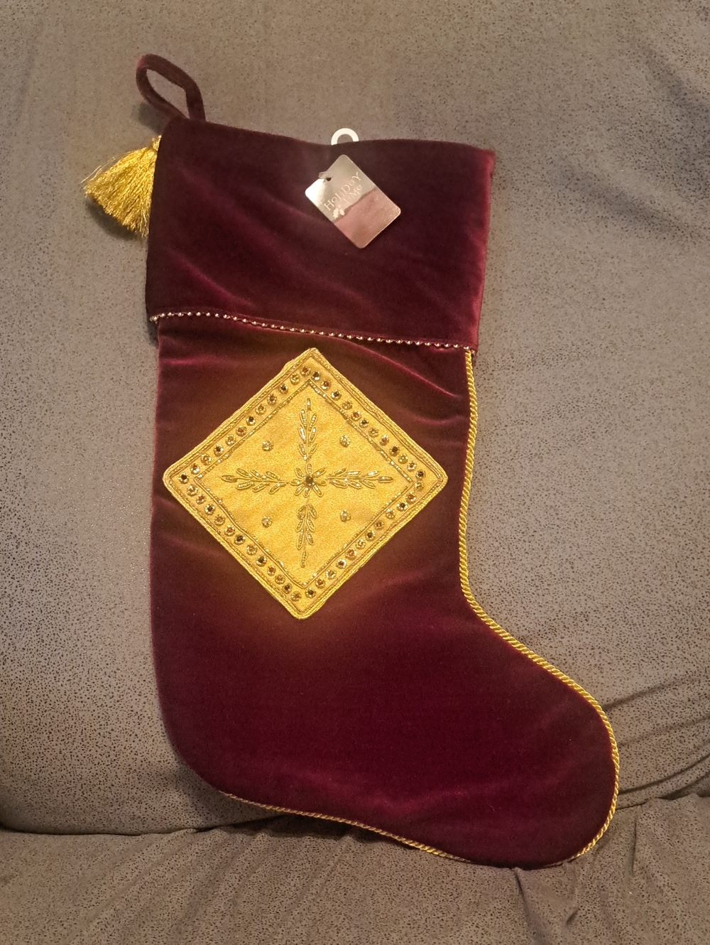 NWT Holiday Time 19" Velvet Beaded Stocking